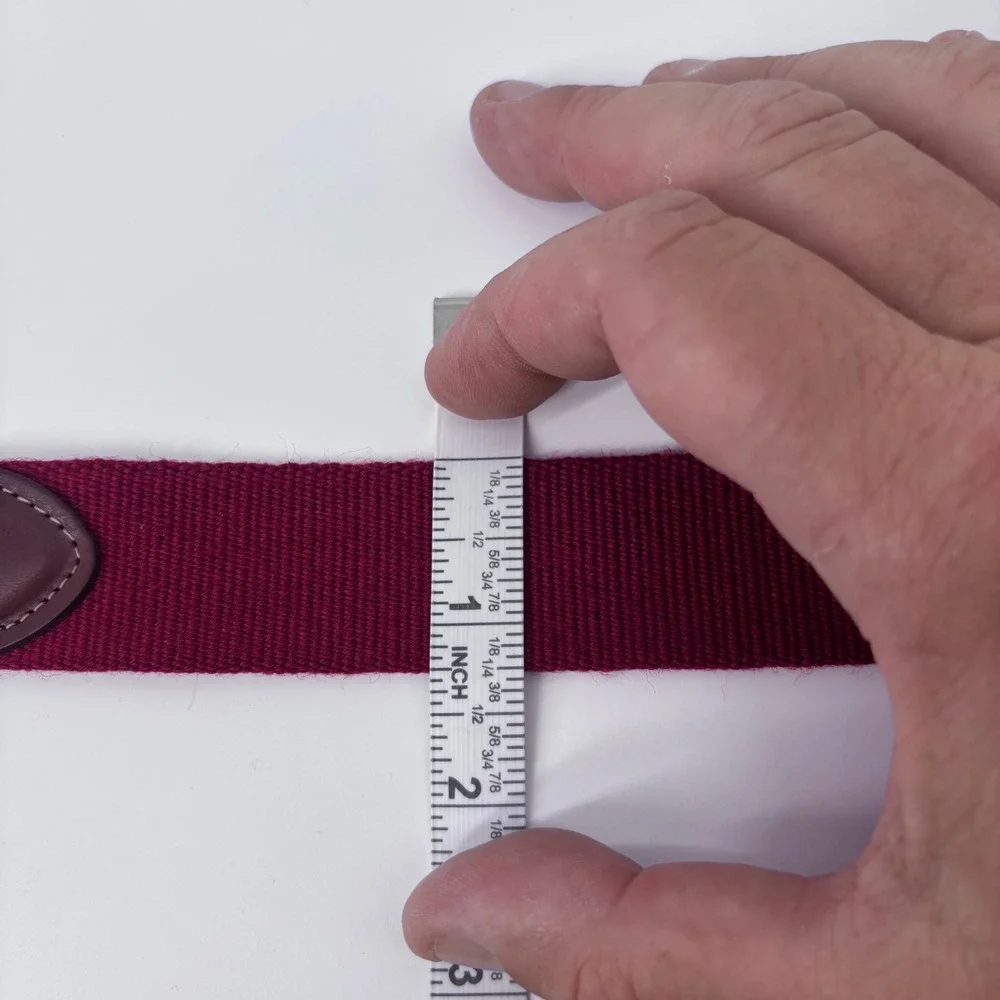 Torino Leather Trim Canvas Webbing Belt Mens 34 Burgundy Brass Buckle *FLAW